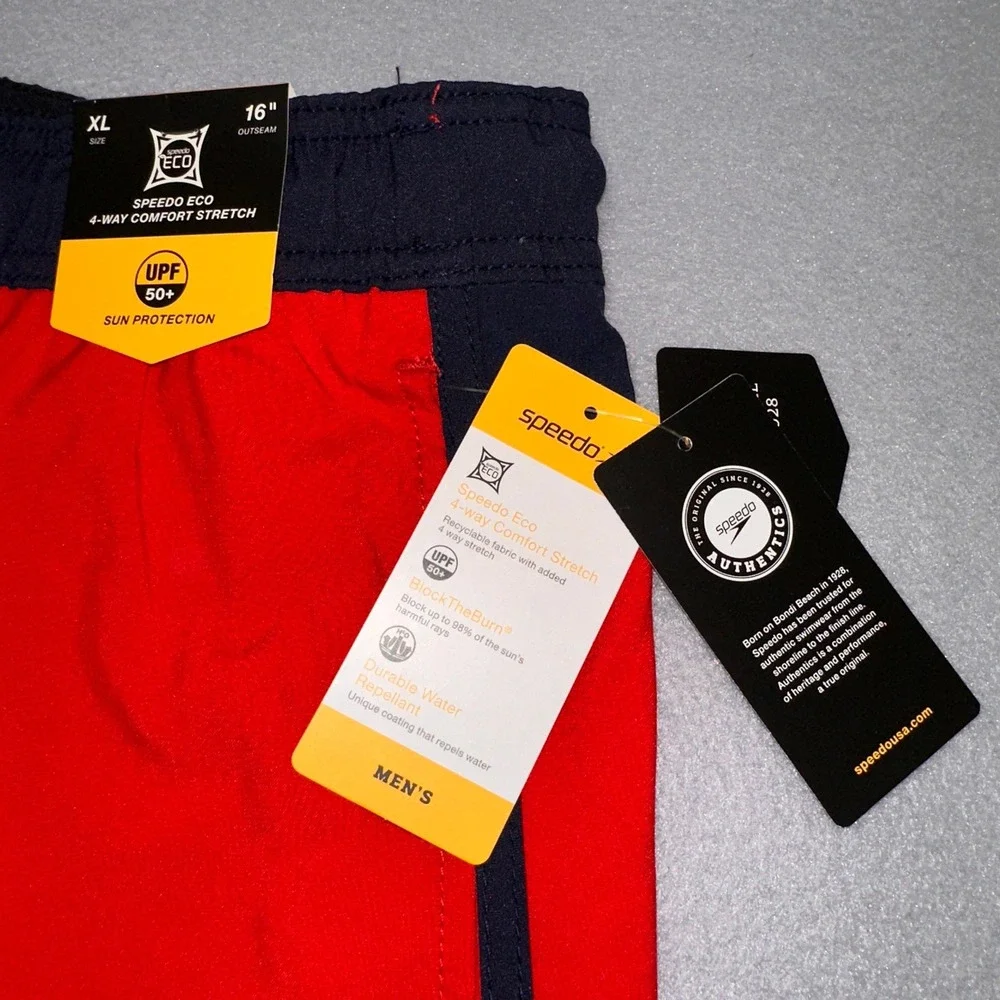 Speedo Swim Trunks Mens XL Red New Eco Comfort Stretch UPF 50+ Board Shorts